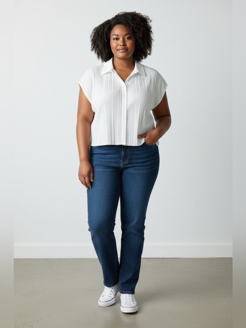 Classic Adrianna Papell Ivory Pleated Blouse SzL